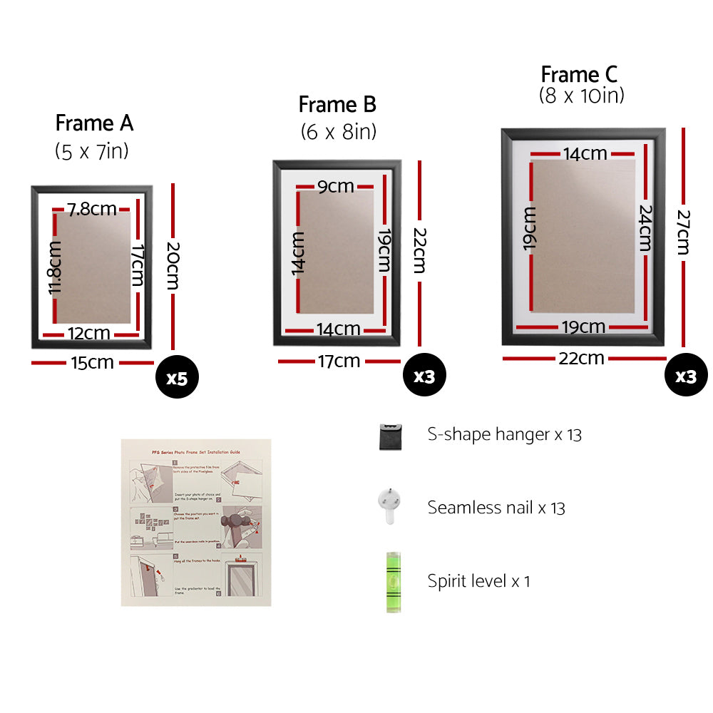 Artiss 11PCS Photo Frame Set Black for 3R, 4R, 5R, 6R, 8R Prints - SuperSaverAU - view 2