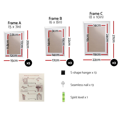Artiss 11PCS Photo Frame Set 5x7" 6x8" 8x10" White, Durable Polymer, Hanging Accessories - SuperSaverAU - view 2