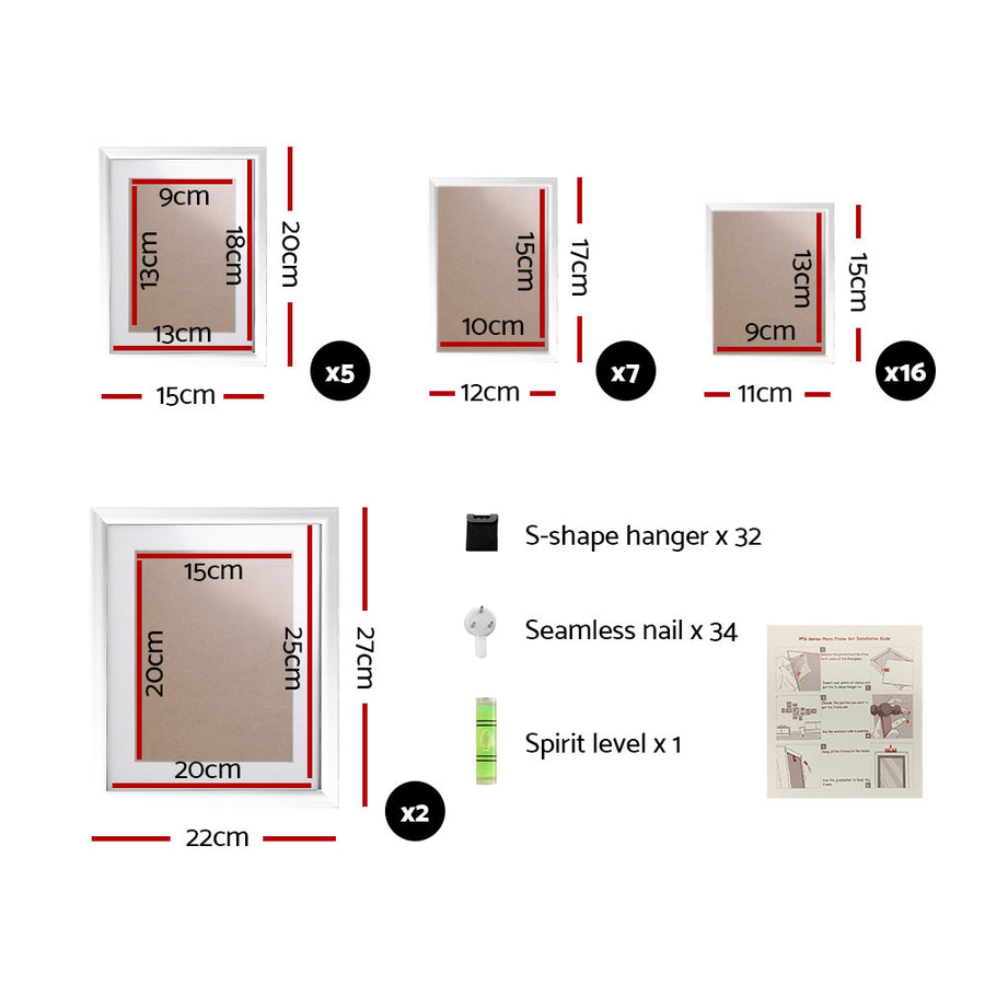 Artiss 30PCS Photo Frame Set 8x10" 5x7" 4x6" 3.5x5" White, Durable Polymer, Hanging Accessories - SuperSaverAU - view 2