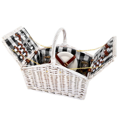 Alfresco 2 Person Picnic Basket Set - Willow, Blanket, Cutlery, 36x22x38cm
