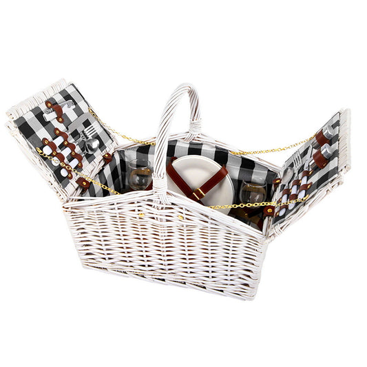 Alfresco 2 Person Picnic Basket Set - Willow, Blanket, Cutlery, 36x22x38cm