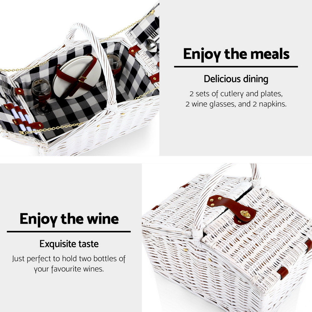 Alfresco 2 Person Willow Picnic Basket Set - White