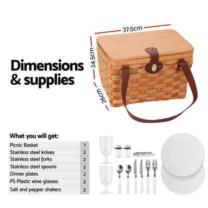 Alfresco 2-Person Picnic Basket Set with Insulated Cooler, 37x25x22cm