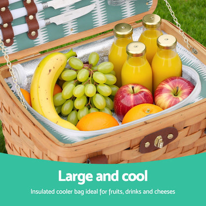 Alfresco 2-Person Picnic Basket Set with Insulated Cooler, 37x25x22cm
