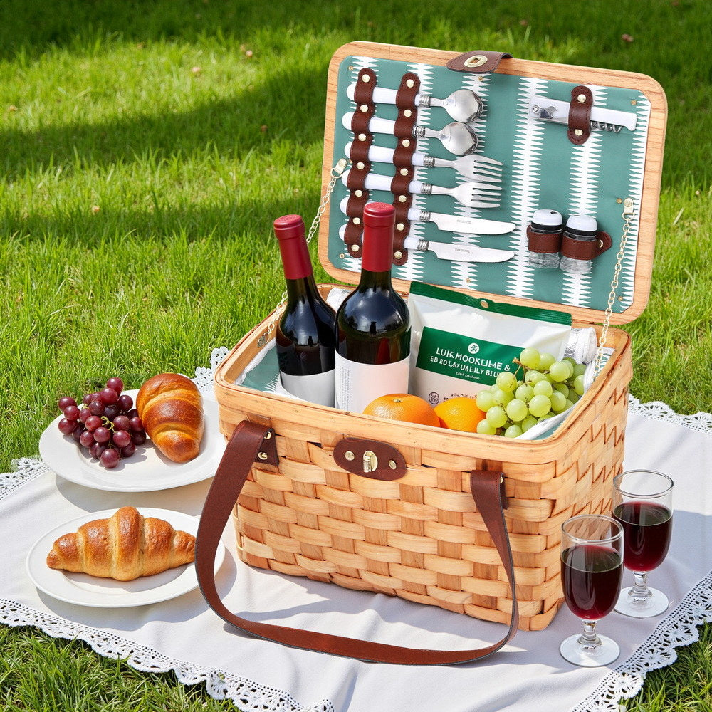 Alfresco 2-Person Picnic Basket Set with Insulated Cooler, 37x25x22cm
