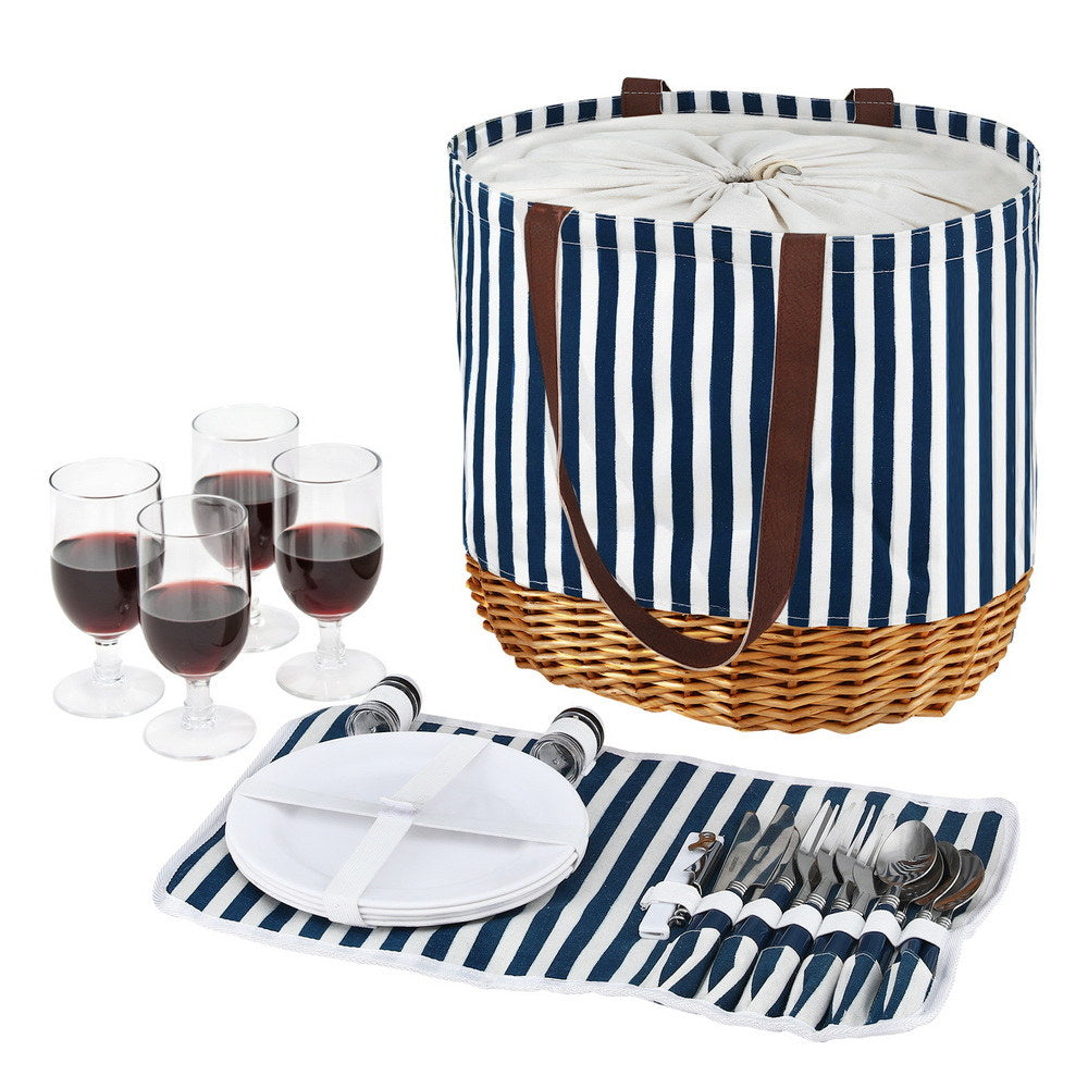 Alfresco 4 Person Picnic Basket Set with Insulated Lining & Drawstring Closure