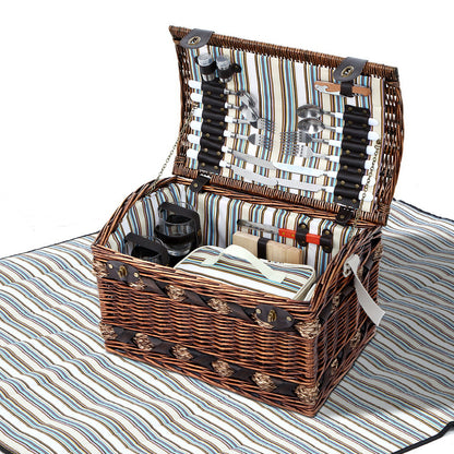 Alfresco 4 Person Picnic Basket Set with Blanket, Insulated Cooler Bag, 47x30x30cm