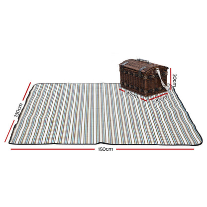 Alfresco 4 Person Picnic Basket Set with Blanket, Insulated Cooler Bag, 47x30x30cm
