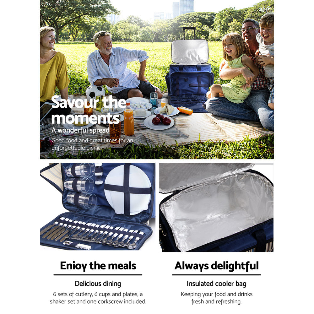 Alfresco 6-Person Picnic Trolley Bag with Insulated Cooler and Wheels - SuperSaverAU - view 2