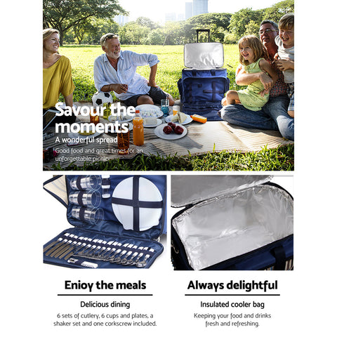 Alfresco 6-Person Picnic Trolley Bag with Insulated Cooler and Wheels - SuperSaverAU - view 2