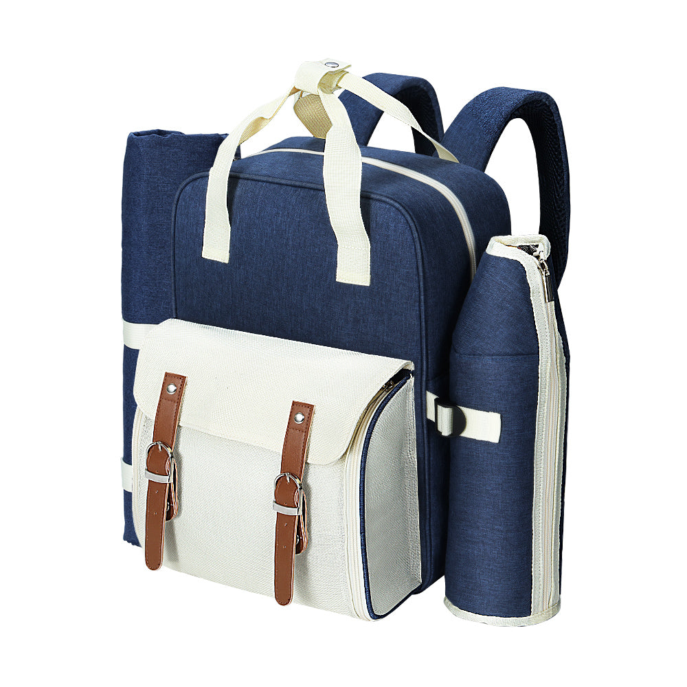 Alfresco 4-Person Picnic Backpack Set with Insulated Cooler Bag, Blue 44cm x 37.3cm