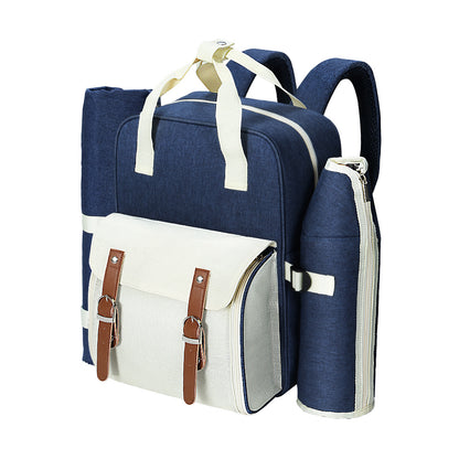 Alfresco 4-Person Picnic Backpack Set with Insulated Cooler Bag, Blue 44cm x 37.3cm