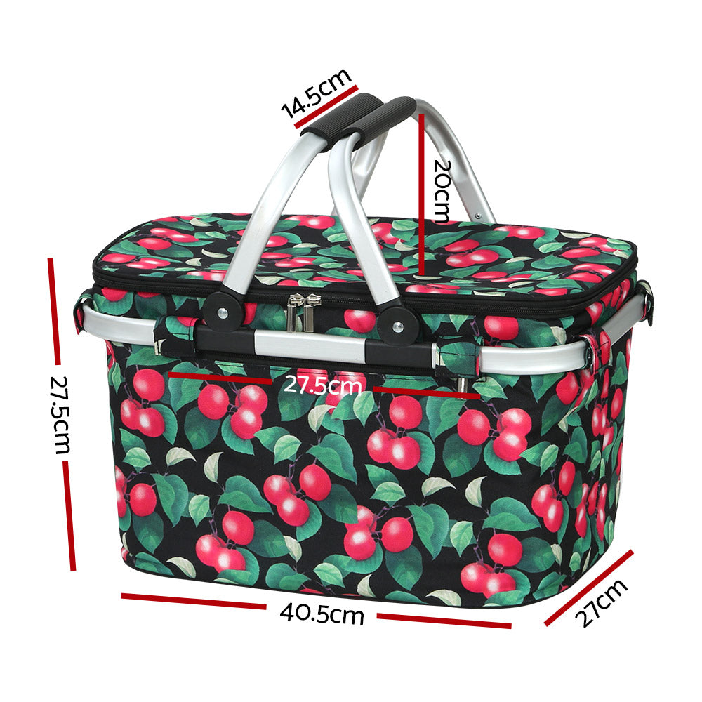 Alfresco Picnic Basket 30kg Insulated Folding Bag with Zippered Pocket