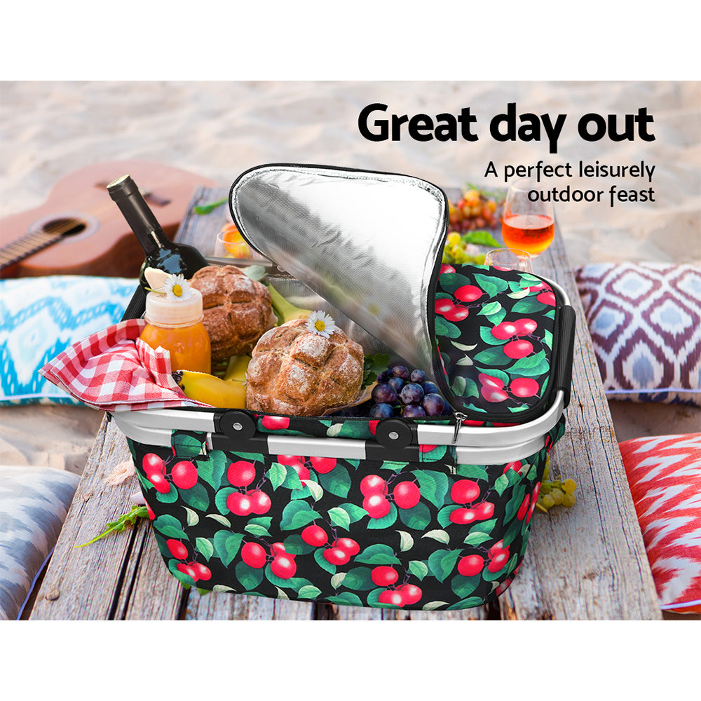 Alfresco Picnic Basket 30kg Insulated Folding Bag with Zippered Pocket