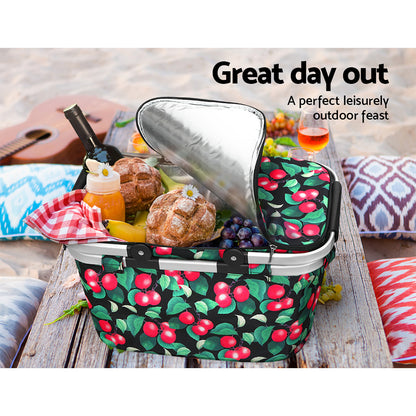 Alfresco Picnic Basket 30kg Insulated Folding Bag with Zippered Pocket