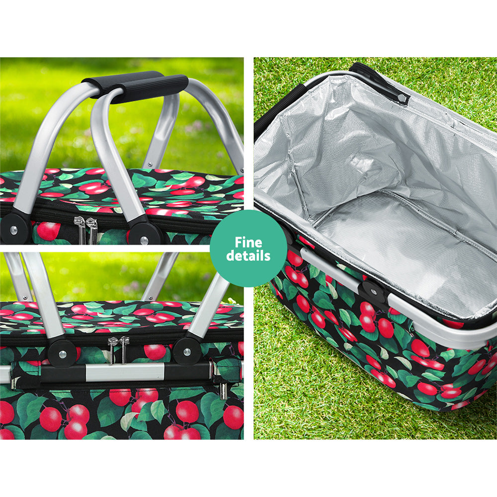 Alfresco Picnic Basket 30kg Insulated Folding Bag with Zippered Pocket