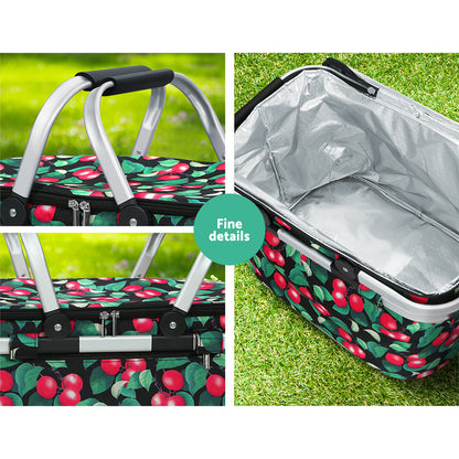 Alfresco Picnic Basket 30kg Insulated Folding Bag with Zippered Pocket