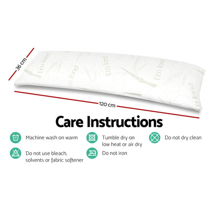 Giselle Bedding Bamboo Body Pillow 120x36x24cm, Gel Memory Foam, Machine Washable