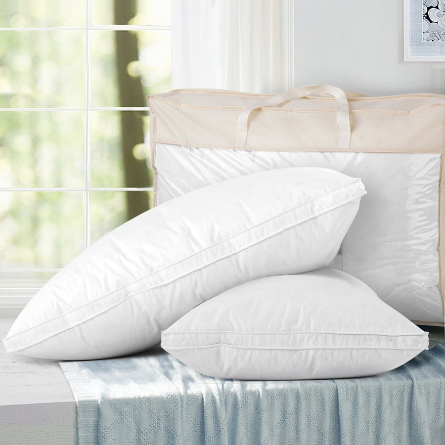 Giselle Bedding Duck Feather Down Twin Pack Pillow 75x50cm, 1kg Filling, Hypo-allergy - SuperSaverAU - view 1