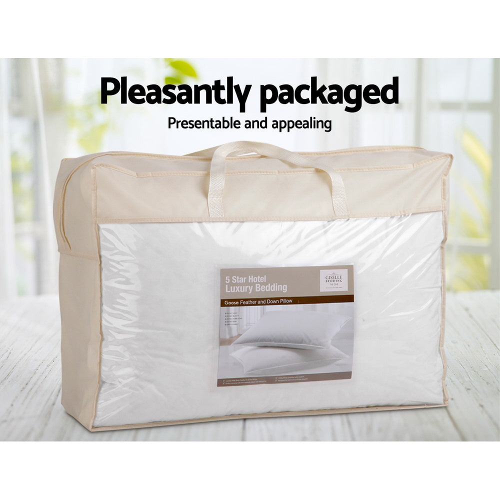 Giselle Bedding Goose Feather & Down Pillow Twin Pack 75cm x 50cm Hypo-Allergenic