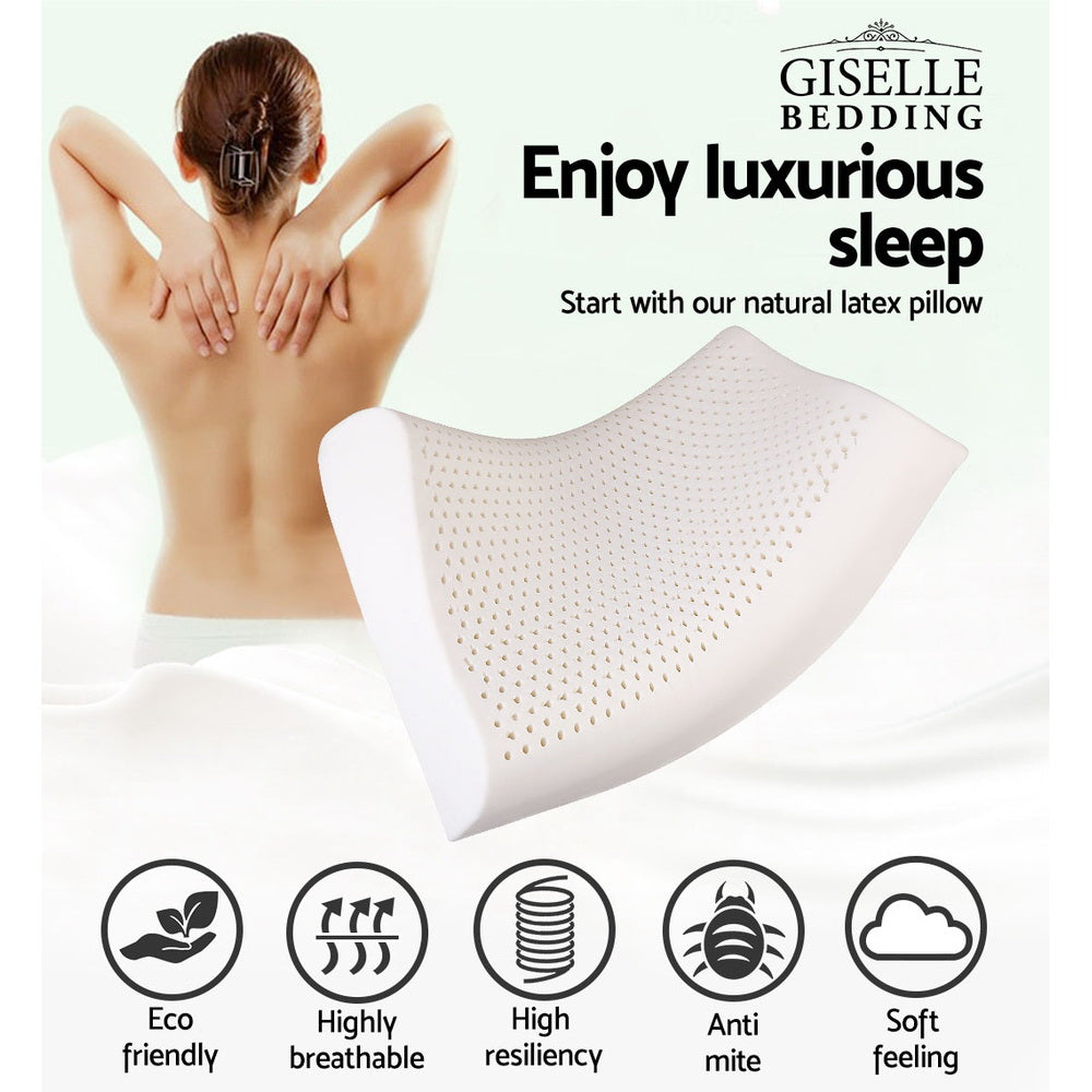 Giselle Bedding Natural Latex Pillow 2-Zone Twin Pack 60x40cm, Eco-Friendly, Breathable