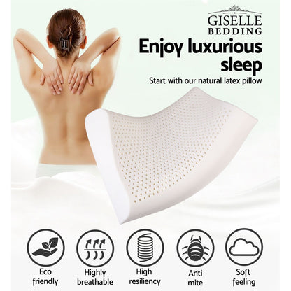Giselle Bedding Natural Latex Pillow 2-Zone Twin Pack 60x40cm, Eco-Friendly, Breathable