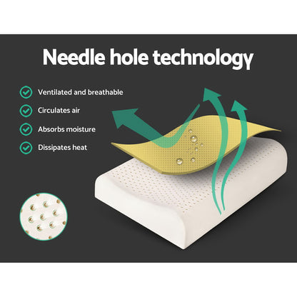 Giselle Bedding Natural Latex Pillow 2-Zone Twin Pack 60x40cm, Eco-Friendly, Breathable