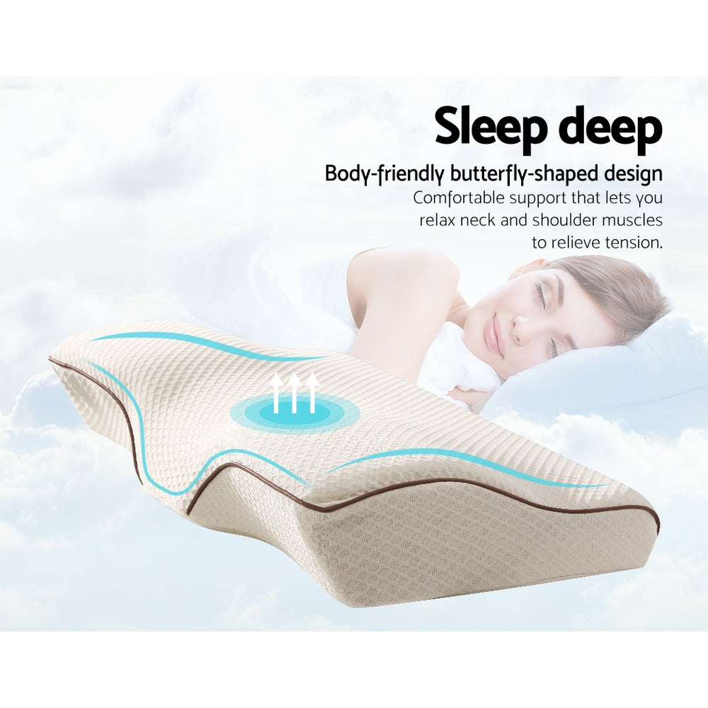 Giselle Bedding Memory Foam Pillow 60cm x 35cm, Butterfly Design, Washable Cover - SuperSaverAU - view 3