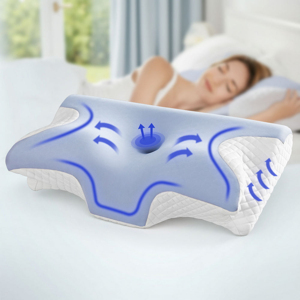 Giselle Bedding Memory Foam Pillow Ergonomic Butterfly Contour 58x34x11/14cm - SuperSaverAU - view 1