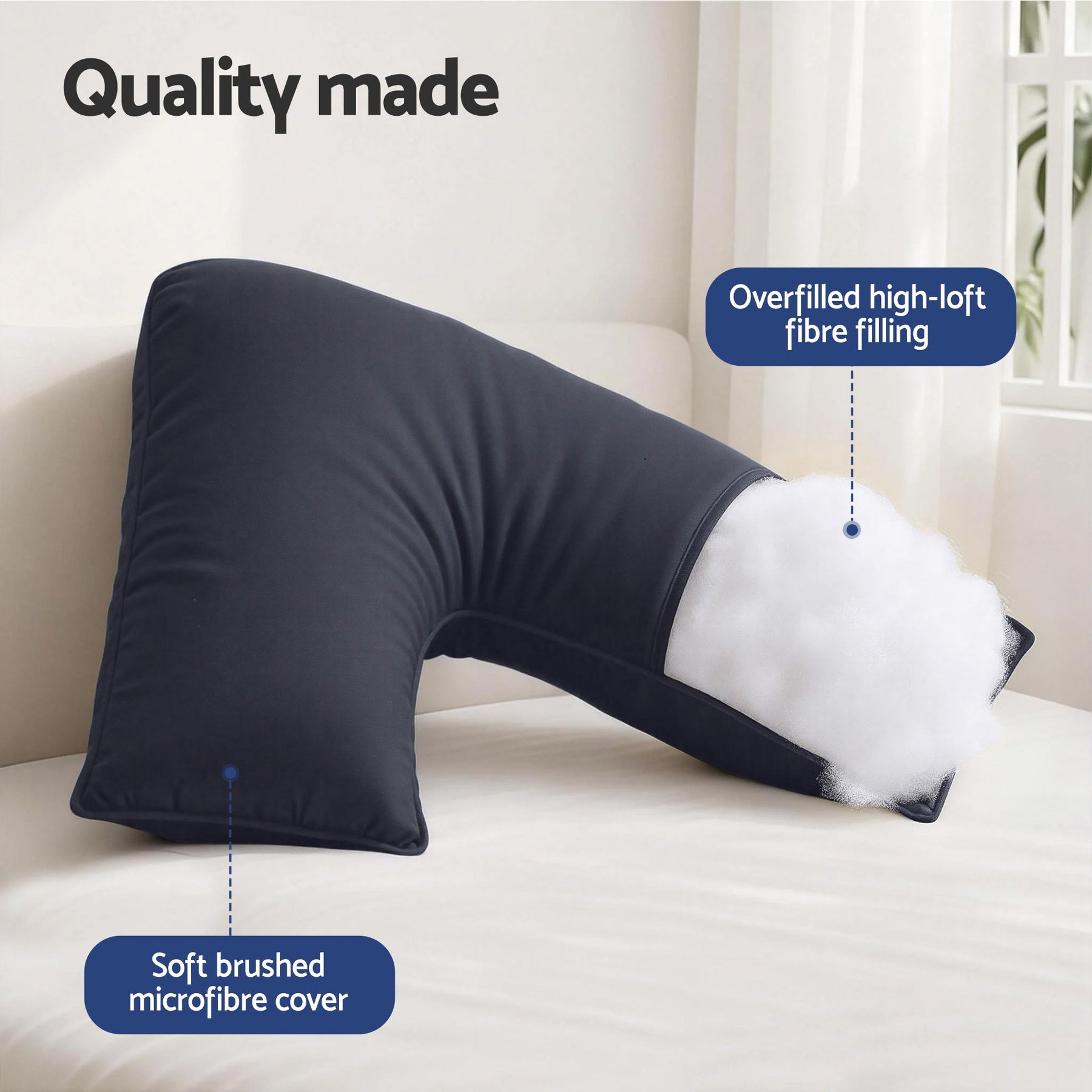 Giselle Bedding V Shape Nursing Body Pillow – Grey Full Body Support