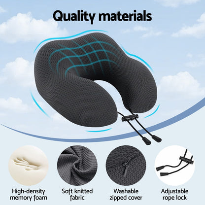 Giselle Bedding Travel Neck Pillow U-Shape Memory Foam 44x27x13cm Black