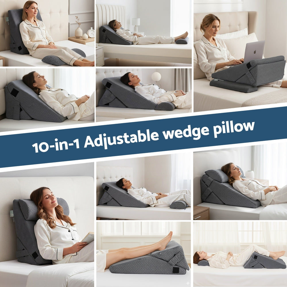 Giselle Bedding Adjustable Wedge Pillow 56*57*30 cm, Cooling Gel Memory Foam, Removable Cover - SuperSaverAU - view 5