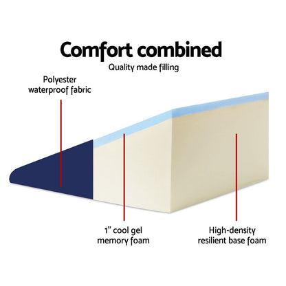 Giselle Bedding Bed Wedge Support Pillow 62x64x30cm with Memory Foam & Waterproof Cover