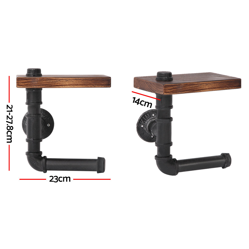 Artiss DIY Pipe Shelf Toilet Paper Holder, 23 x 14 x 21-27.8cm, Adjustable, Rustic - SuperSaverAU - view 2