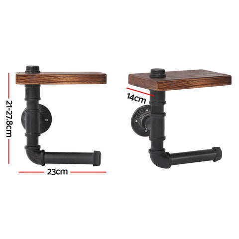 Artiss DIY Pipe Shelf Toilet Paper Holder, 23 x 14 x 21-27.8cm, Adjustable, Rustic - SuperSaverAU - view 2
