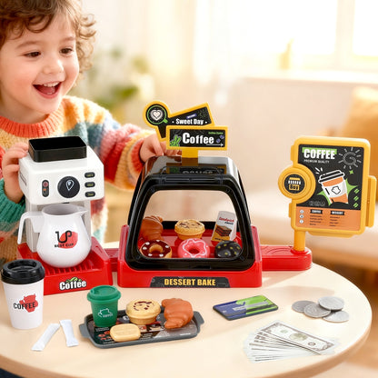 Keezi Kids Pretend Coffee Shop Playset with Coffee Maker and Play Money