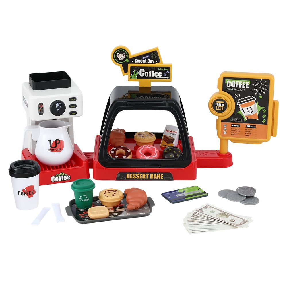 Keezi Kids Pretend Coffee Shop Playset with Coffee Maker and Play Money - SuperSaverAU - view 2