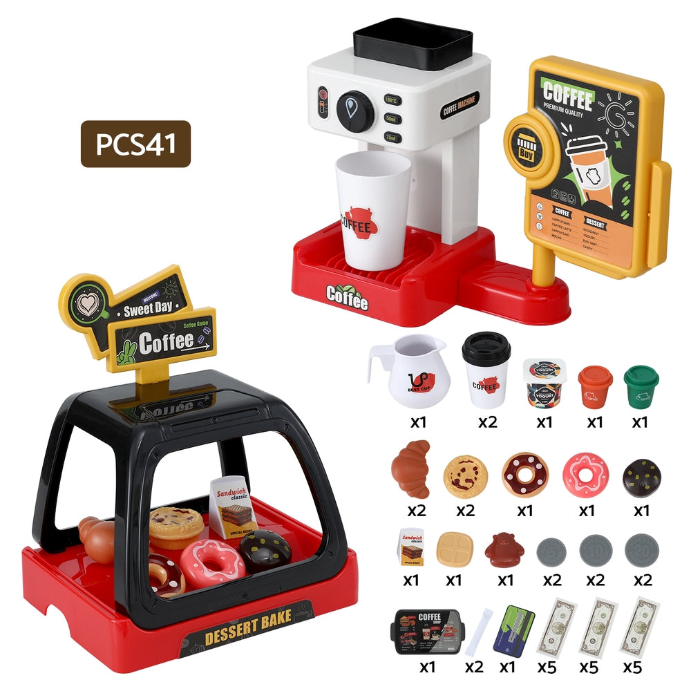 Keezi Kids Pretend Coffee Shop Playset with Coffee Maker and Play Money - SuperSaverAU - view 4