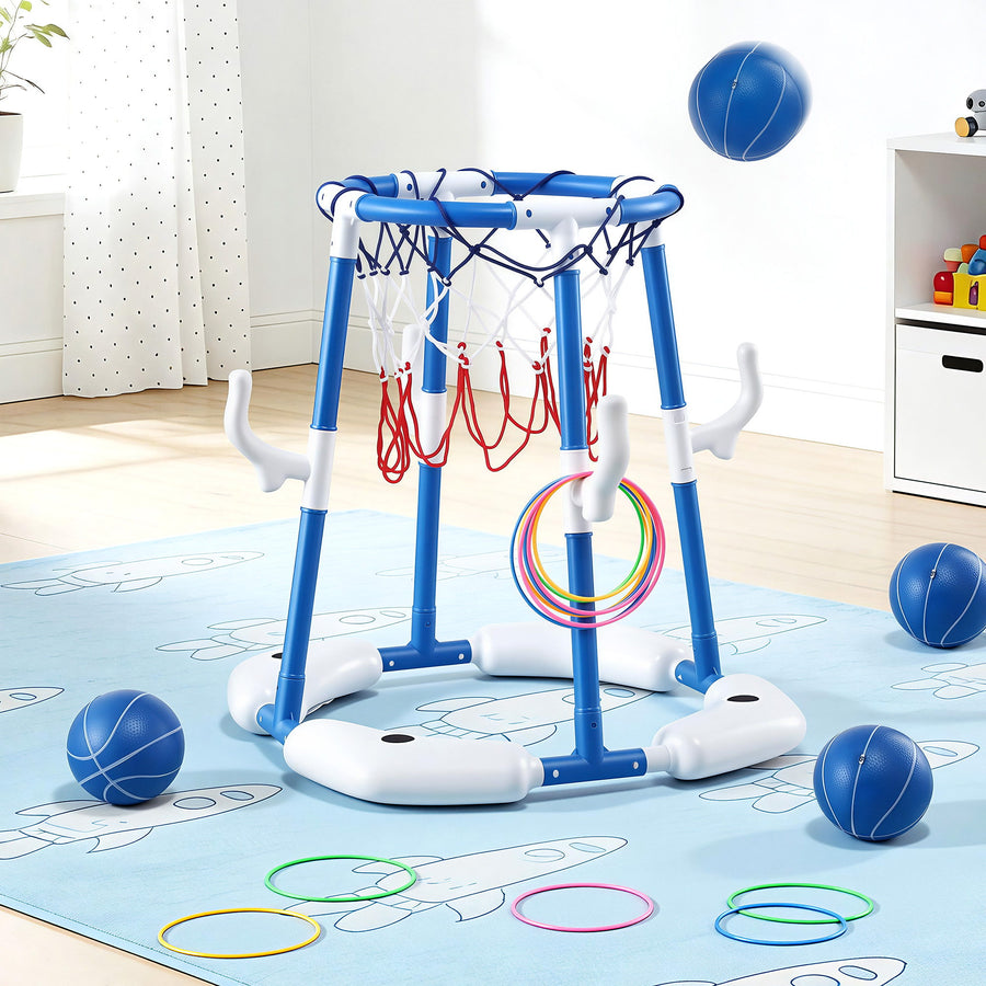 Keezi Kids Basketball Hoop with 4 balls Ring Toss Sports Pool Toys Blue - SuperSaverAU - view 1