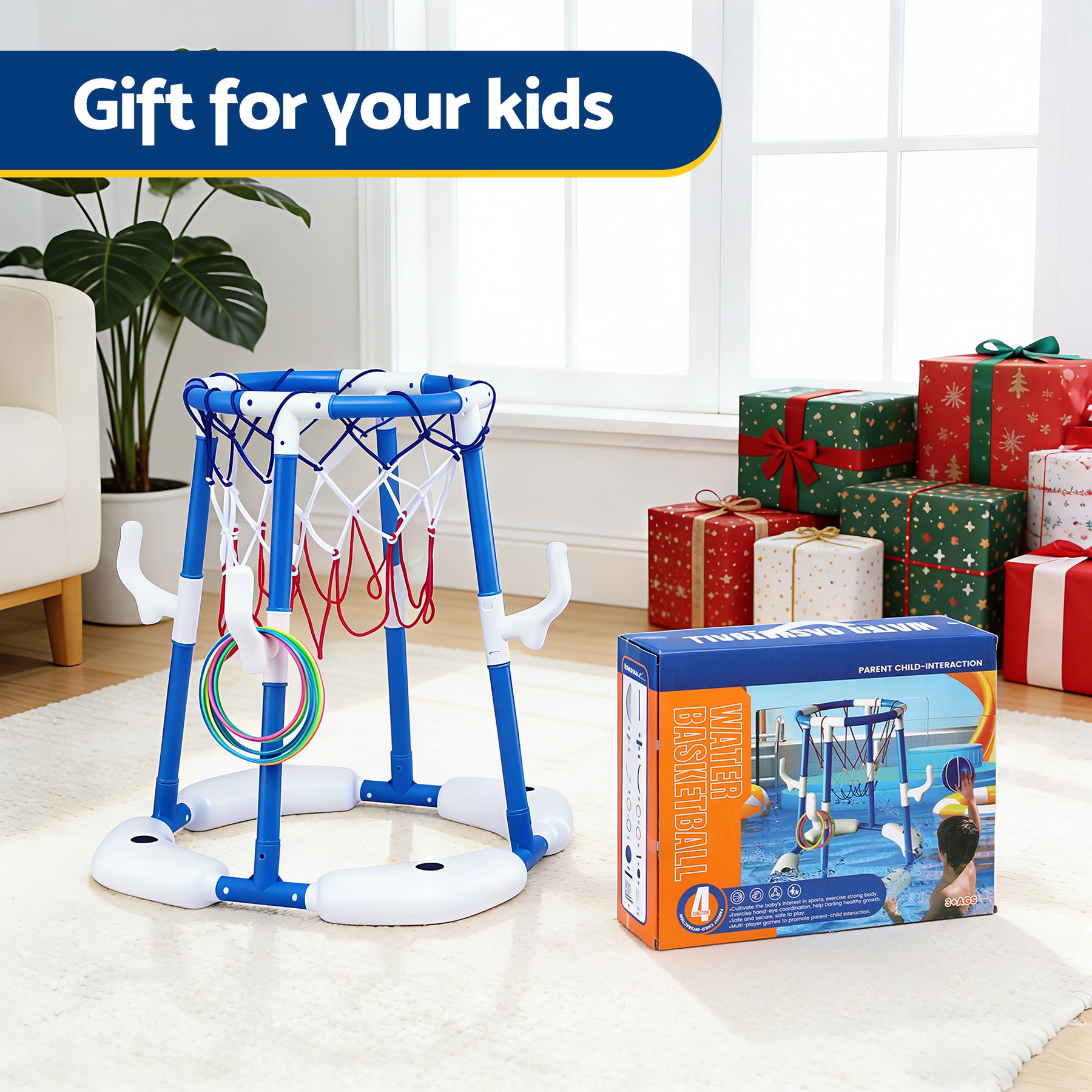 Keezi Kids Basketball Hoop with 4 balls Ring Toss Sports Pool Toys Blue - SuperSaverAU - view 7