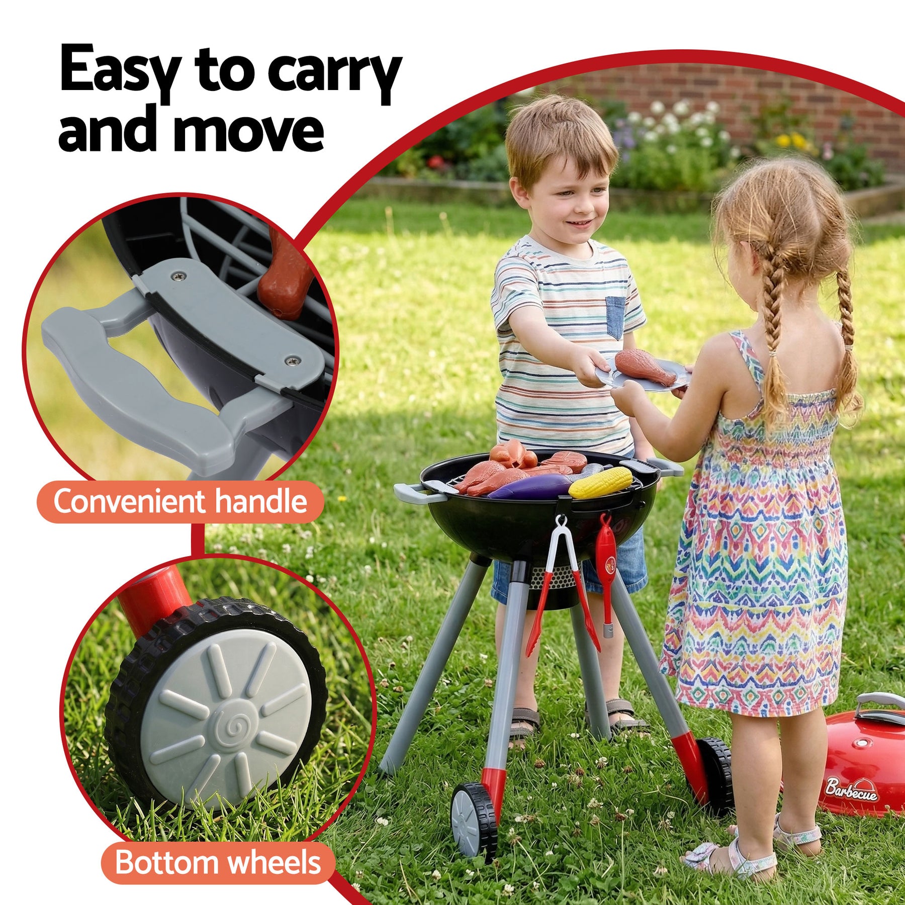 Keezi Kids Pretend Kitchen BBQ Playset Role Play Toy with charcoal Play Food Cup - SuperSaverAU - view 6