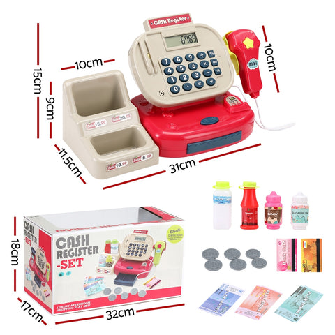 Keezi Kids Cash Register Calculator Pretend Play Shops Money Checkout Toys Set - SuperSaverAU - view 2