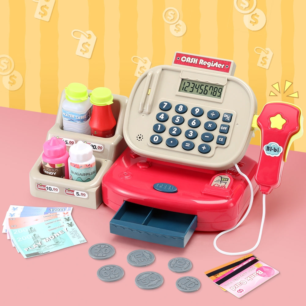Keezi Kids Cash Register Calculator Pretend Play Shops Money Checkout Toys Set - SuperSaverAU - view 7