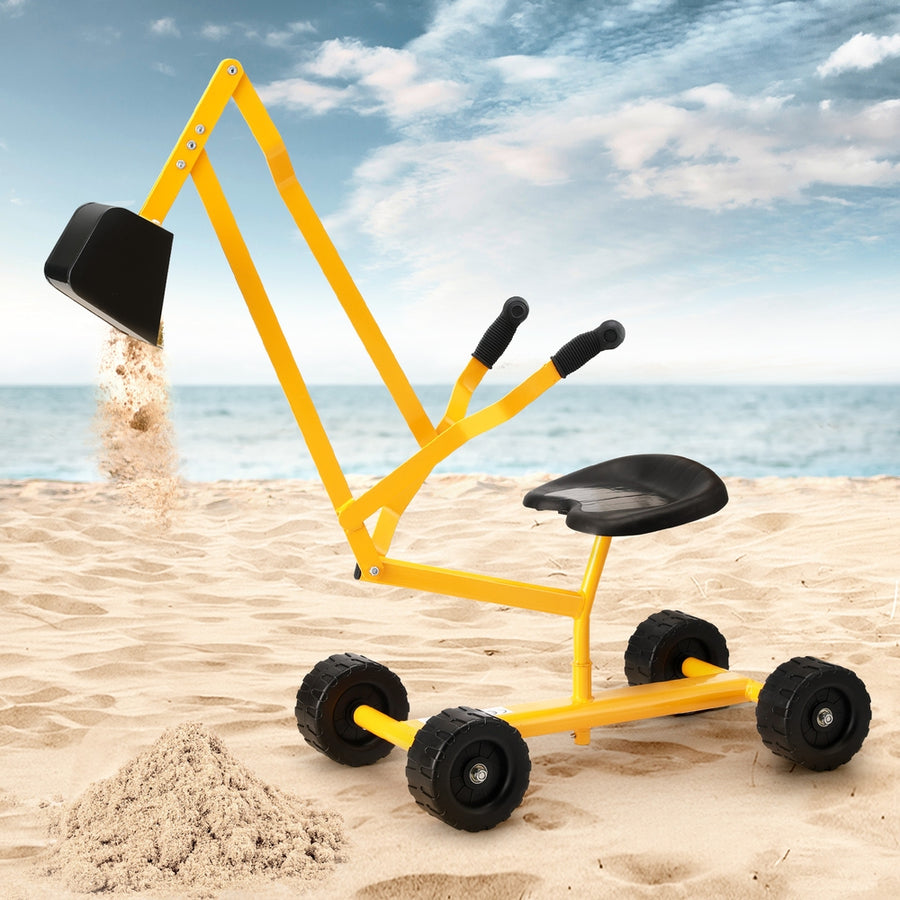 Keezi Kids Ride On Car Digger Bulldozer Sandpit Play Toys Rotate Seat Yellow - SuperSaverAU - view 1