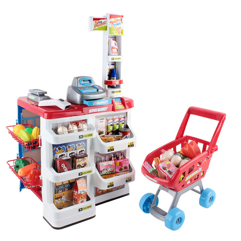 Keezi Kids Pretend Role Play Supermarket 24 Piece Playset Cash Register Trolley - SuperSaverAU - view 1