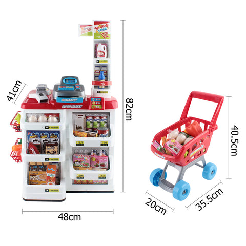 Keezi Kids Pretend Role Play Supermarket 24 Piece Playset Cash Register Trolley - SuperSaverAU - view 2