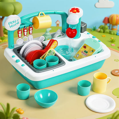 Keezi Kids Kitchen Play Sink Toy with Accessories - Green