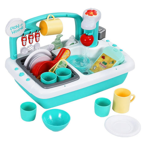 Keezi Kids Kitchen Play Sink Toy with Accessories - Green - SuperSaverAU - view 2