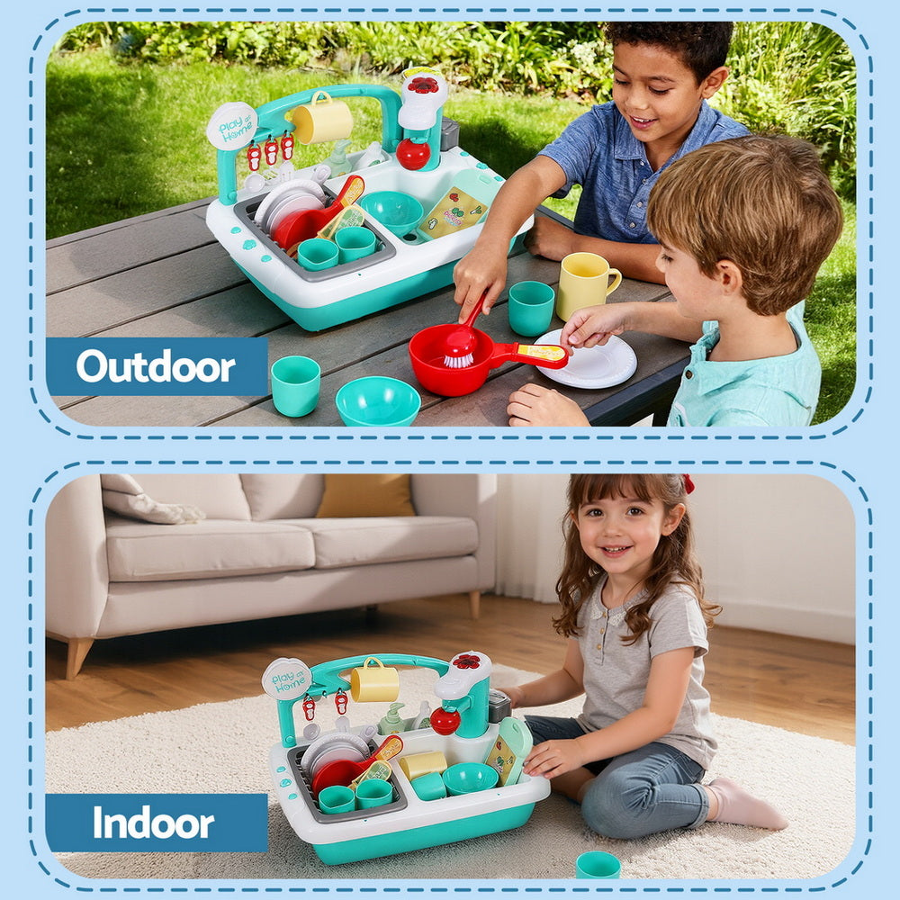 Keezi Kids Kitchen Play Sink Toy with Accessories - Green