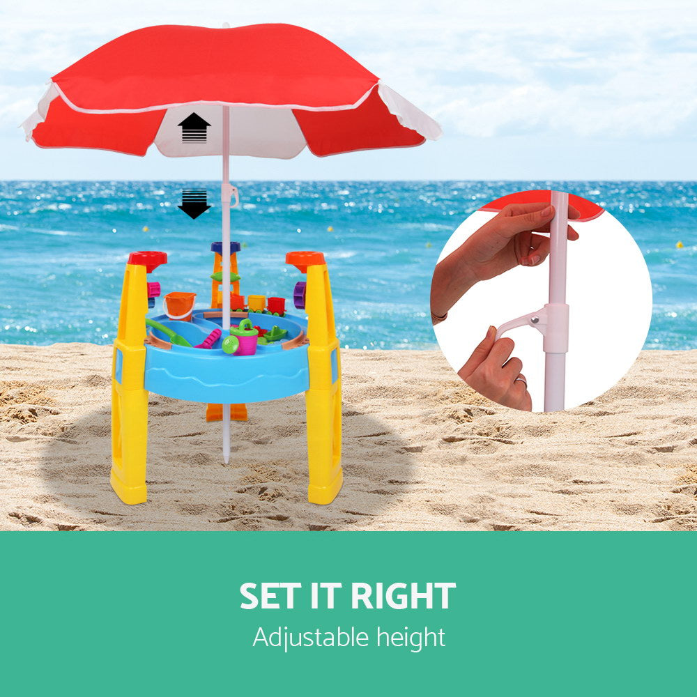Keezi Kids Sandpit Pretend Play Set Water Sand Table Children Outdoor Toy Umbrella - SuperSaverAU - view 4